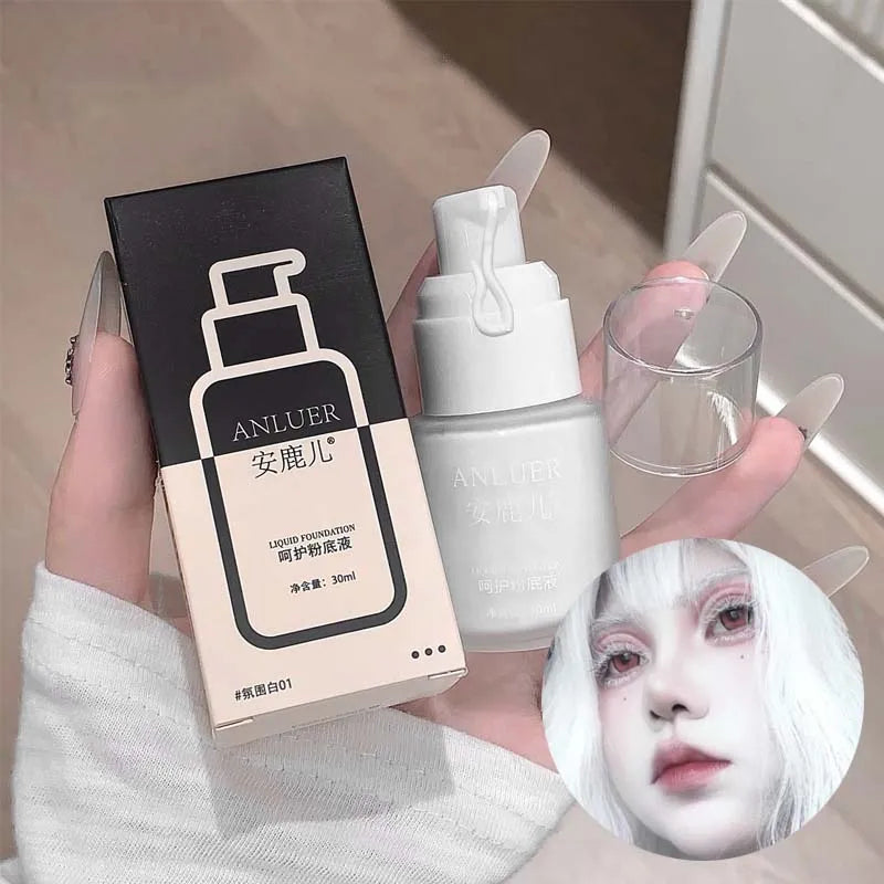 Pure White Liquid Foundation 30ml Matte Full Coverage Long Lasting Waterproof Face Makeup Base Cream For Cosplay Halloween Stage