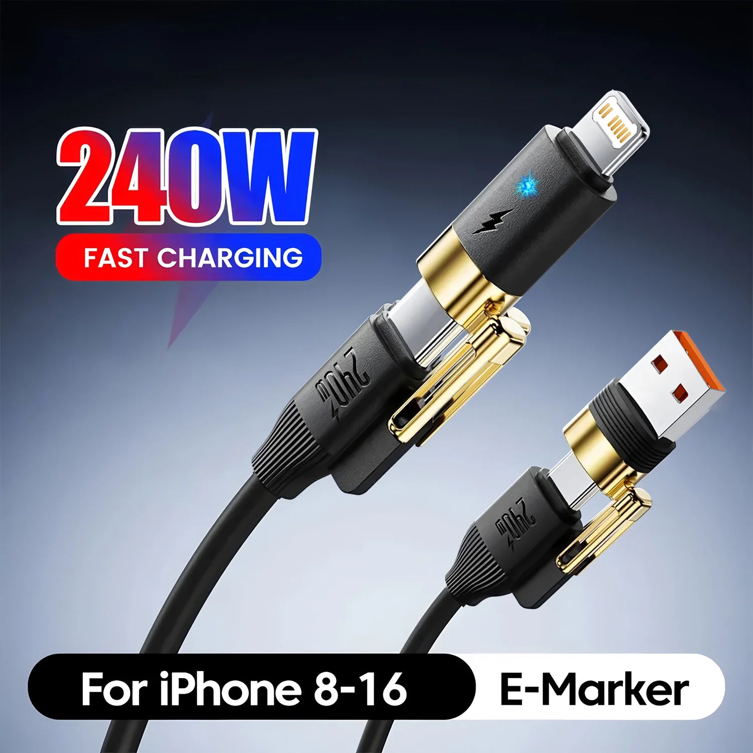240W 4-in-1 Fast Charging Data Cable Type-C To Type-C Zinc Alloy Cable For iPhone15 Samsung Huawei Xiaomi