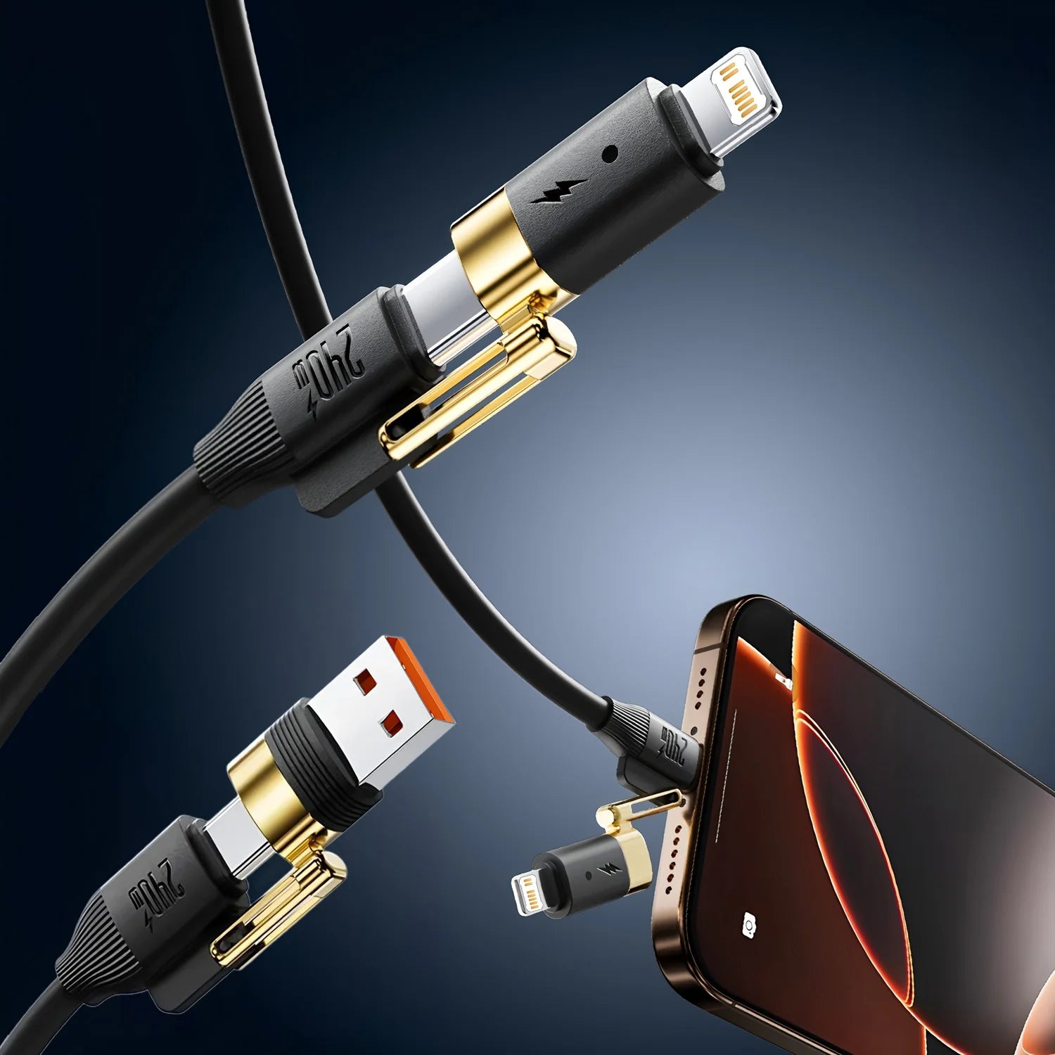 240W 4-in-1 Fast Charging Data Cable Type-C To Type-C Zinc Alloy Cable For iPhone15 Samsung Huawei Xiaomi