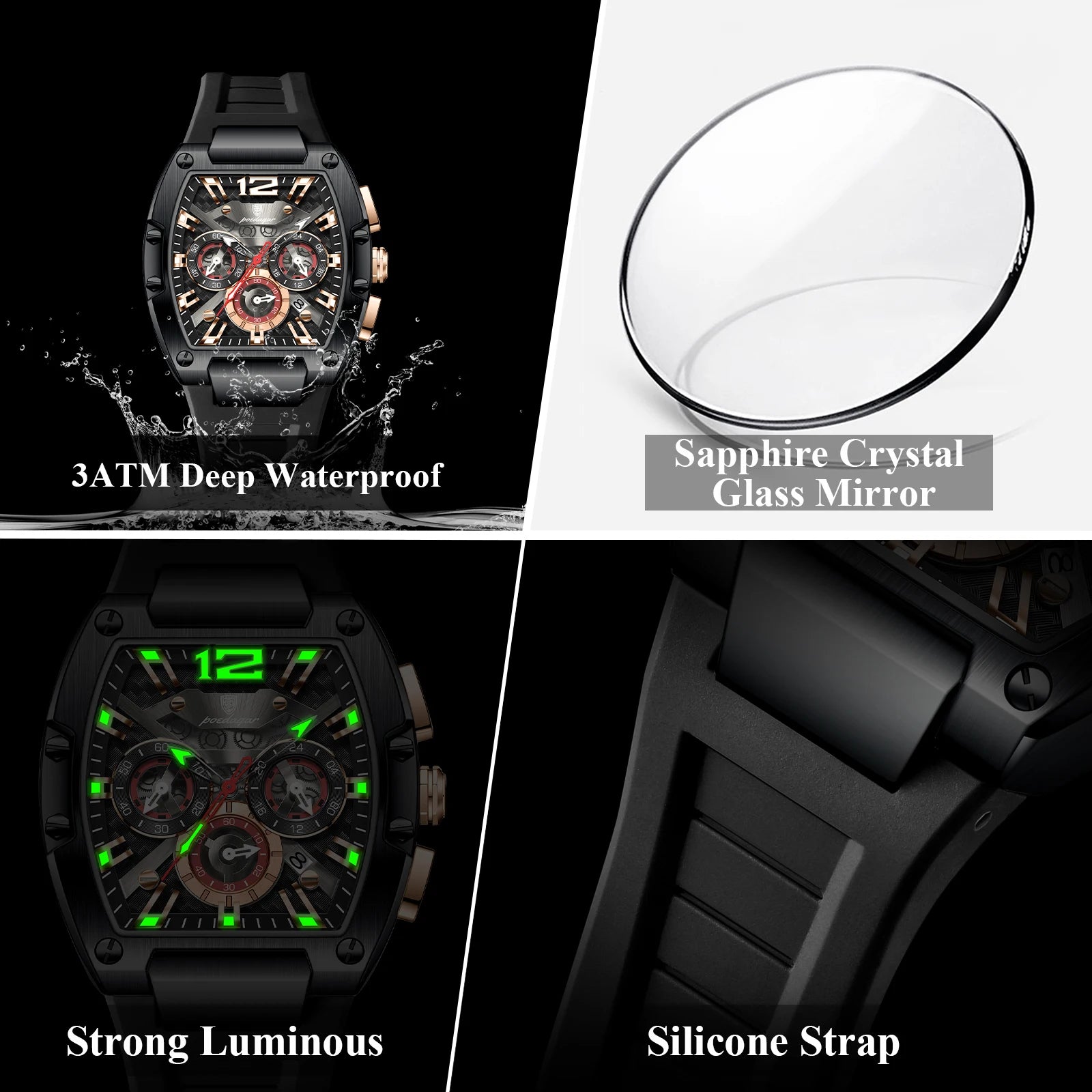 POEDAGAR Luxury Watches For Men Sport Casual Waterproof Luminous Date Man Wristwatch Chronograph Quartz Silicone Men Watch Reloj