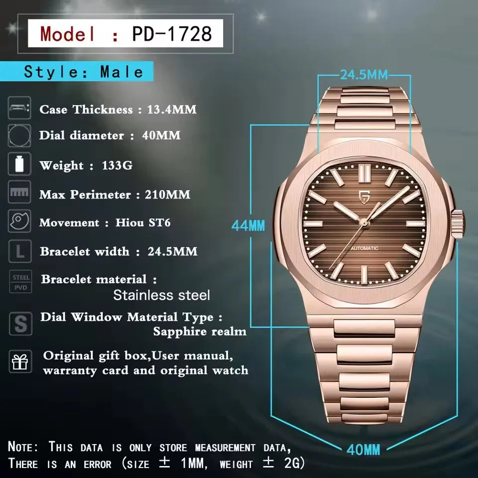 PAGANI DESIGN New Rose Gold Sport Elegance Mechanical Watch Sapphire Luminous Luxury Waterproof Men watch 316L ALL Steel Clock