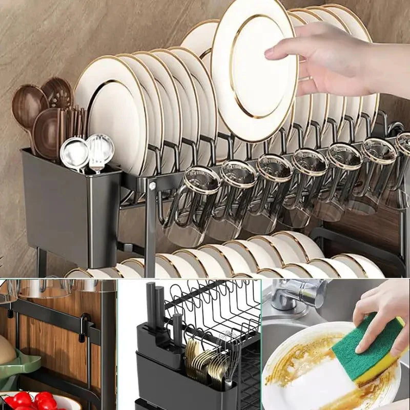 Dish Rack Kitchen Storage Organizer for Bowls Plates Snap On Design No Drilling Installation Home Supplies