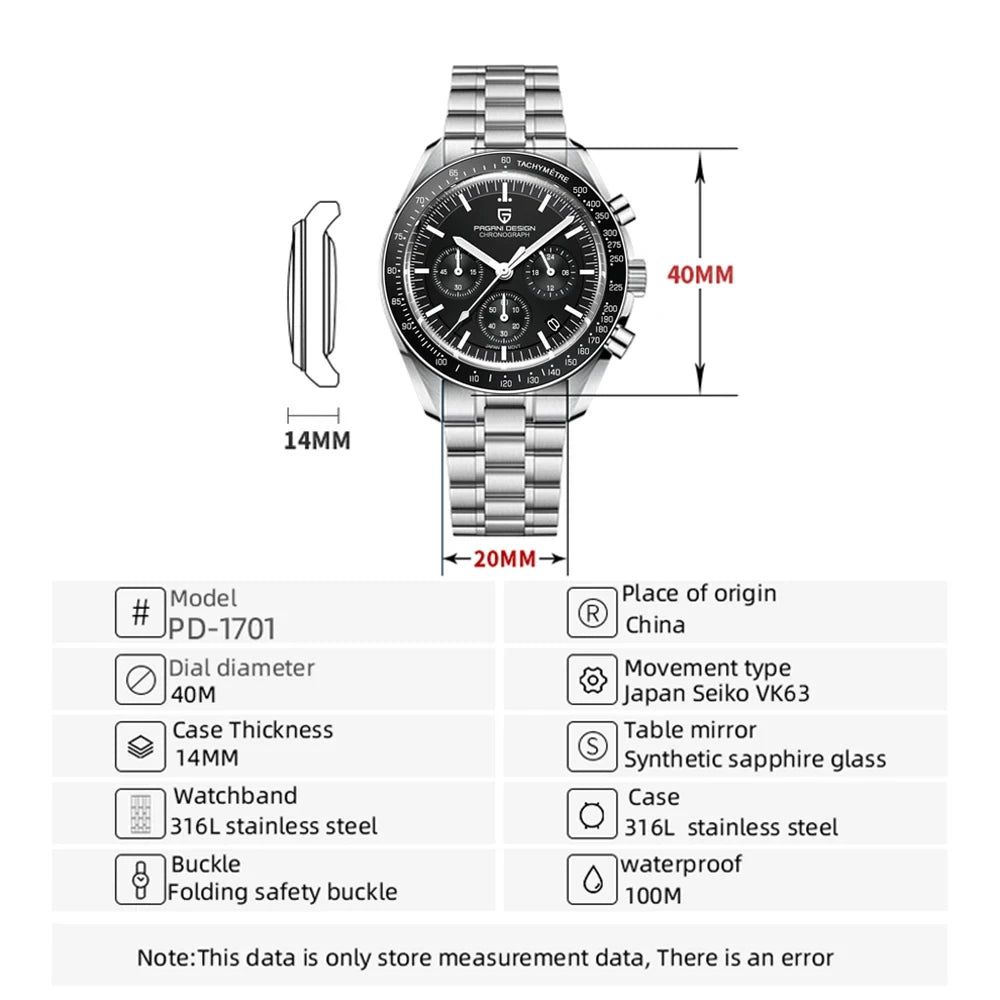 PAGANI DESIGN Moon Mens Watches 2026 Top Brand Luxury Quartz Watch For Men Chronograph Luminous Sapphire Mirror Waterproof Clock